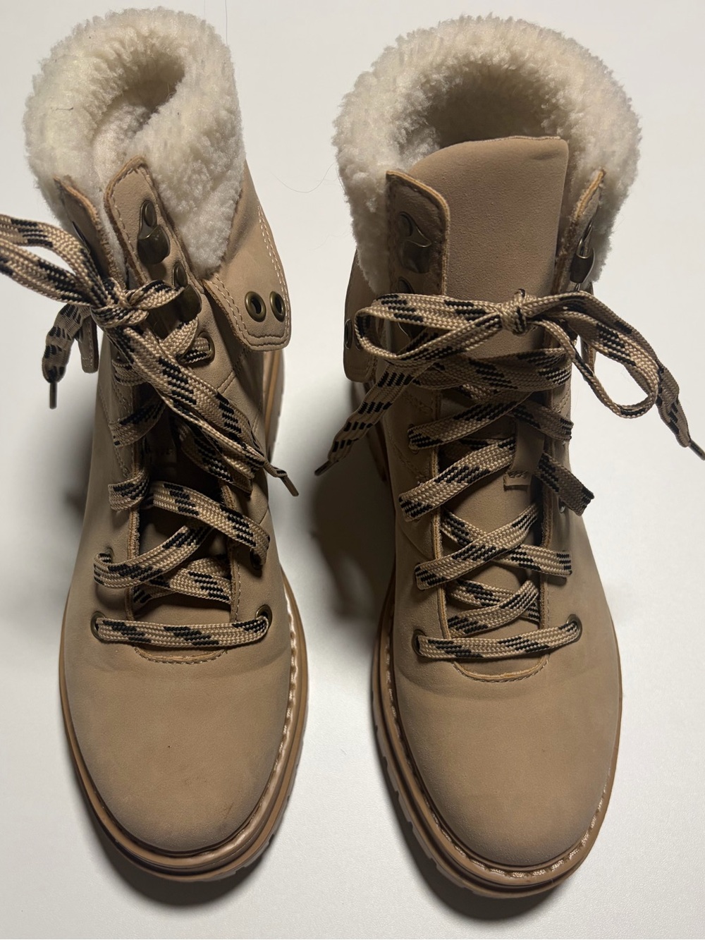 Women's Tan Faux-Shearling Lace-Up Winter Boots